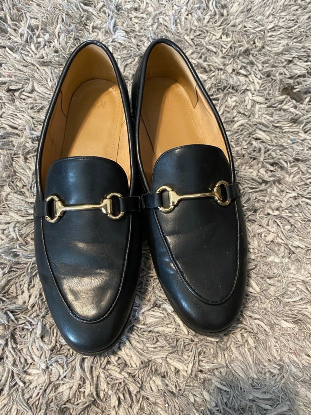 H&M Black Leather Loafers with Gold Horsebit Detail